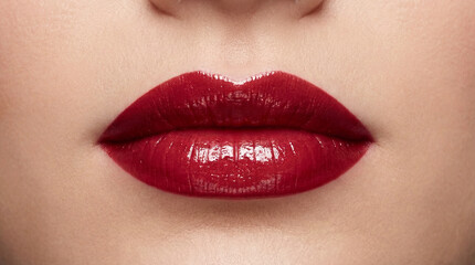Fototapeta premium Close-Up of Red Lips with Perfect Makeup and Gloss 