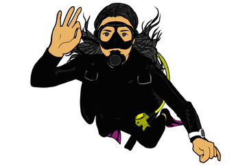 Woman scuba diver with OK sign