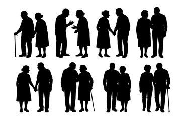 Vector illustration. An elderly couple of pensioners. A large set of people.