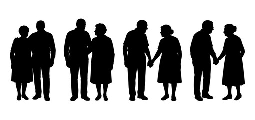 Vector illustration. An elderly couple of pensioners. A large set of people.