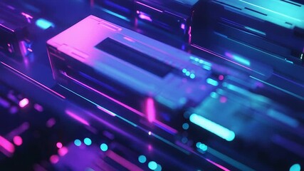 Futuristic electronic circuit board processing data with glowing neon - Powered by Adobe