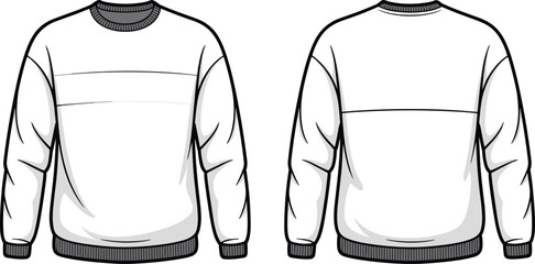 Front and Back Fashion Flat Drawings of a White Crewneck Sweatshirt fashion illustration clothing