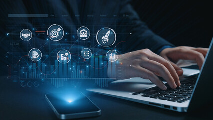 Project management dashboard showing project management strategy, planning, project management...