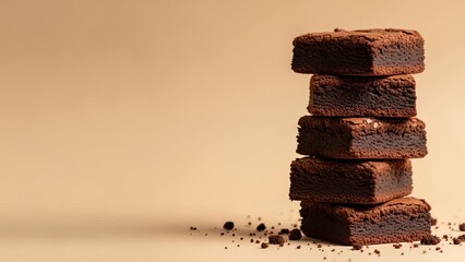 Stack of rich dark chocolate brownies dusted with cocoa powder