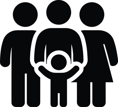 Family silhouette vector icon, parents and children, four-person family symbol, community services sign, social support graphic, household unity, parenthood, child care