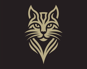 Golden feline face, tribal-style graphic design - vector illustration.