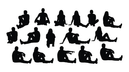 Diverse human poses depicted in a striking black and white silhouette © JubaerAhmed