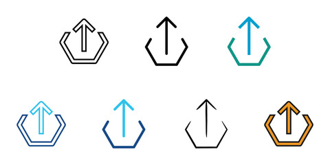 Upload arrow icon set multiple style vector collection. Editable Stroke
