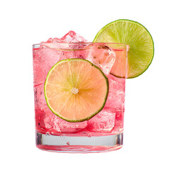 Refreshing Pink Drink with Lime Slice on White Background