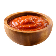 Gourmet Red Pepper Sauce in Wooden Bowl Close-Up View for Culinary Designs