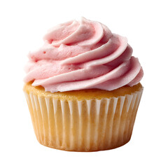 Delicious Single Cupcake with Pink Frosting on White Background