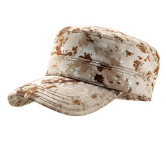 Tan Camouflage Military Cap Isolated on White Background