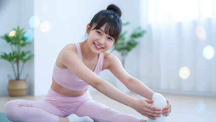 A Japanese young woman doing yoga