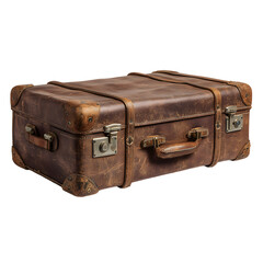 Vintage Brown Leather Suitcase with Weathered Features for Travel and Adventure