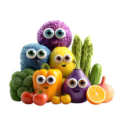 Vibrant Whimsical Fruits and Vegetables Arrangement