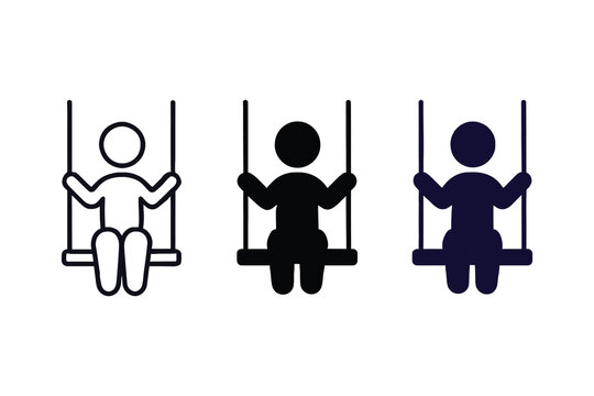 Set of three child on swing icons representing playground fun and recreation activities
