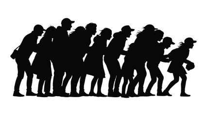 A group of people dancing energetically captured in dynamic pose silhouette