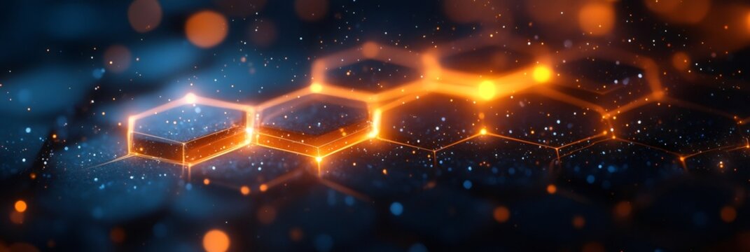 Glowing hexagons forming digital network connection background - Powered by Adobe