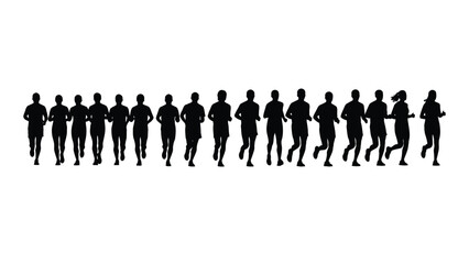 A line of people running in sequential motion black silhouette