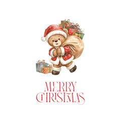 Merry Christmas Teddy Bear Santa Mascot