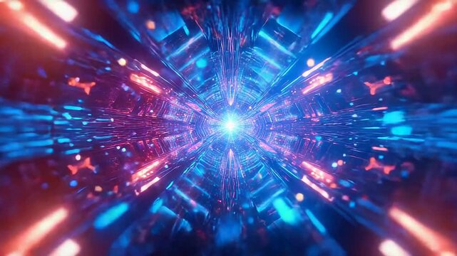 Sci fi digital tunnel accelerating into cyberspace light