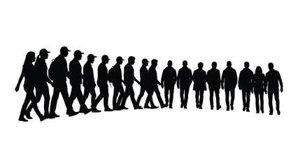 Naklejka premium A line of people walking in a row depicted as a dark silhouette