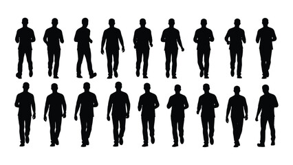 Diverse group of people in various poses a striking black silhouette