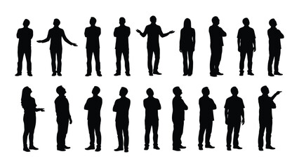 Diverse group of people in various poses presented as a black silhouette