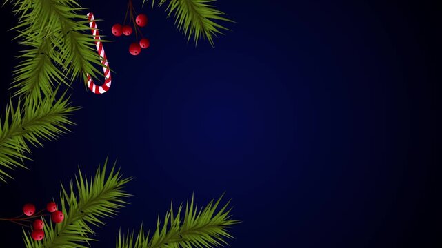 Christmas background design festive border dark blue backdrop pine branches candy cane holly berries holiday season greeting card template celebration