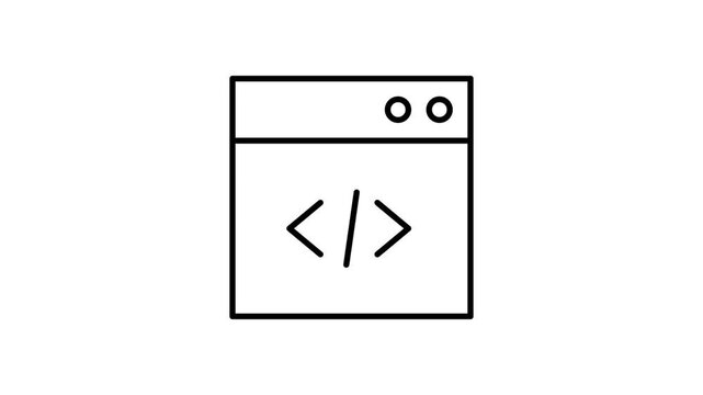 Blue and white icon featuring a code symbol, representing programming or software development.