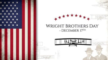 Wright Brothers Day December 17th with American Flag and Airplane.