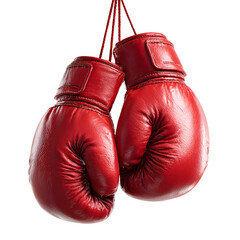 Dynamic Red Boxing Gloves Suspended on Transparent Background for Sporting Events and Training