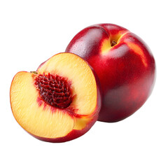 Fresh Ripe Nectarine with Slice on White Background for Creative Designs