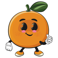 cute orange mascot character give a thumbs up, happy mandarin fruit cartoon vector illustration, work of hand drawn