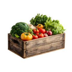 Fresh Organic Vegetables in Wooden Box isolated on White Background for Cooking Concept