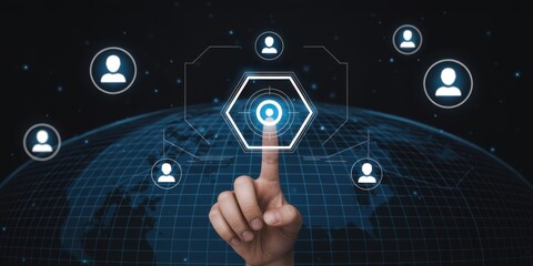 Digital Connectivity at Your Fingertips: A finger elegantly touches a digital interface, activating a network of connections and symbolizing the power of interaction within a global network.