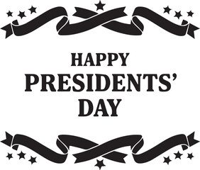 Happy presidents day text with patriotic ribbon and star decorations
