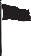 Black flag waving on a flagpole against a white background