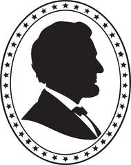 Abraham lincoln silhouette portrait inside a star border oval