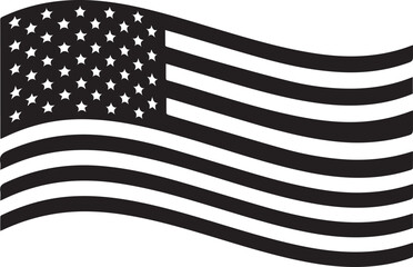 Waving american flag silhouette in black and white