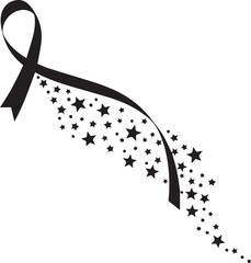 Black ribbon with falling stars symbolizing remembrance and hope
