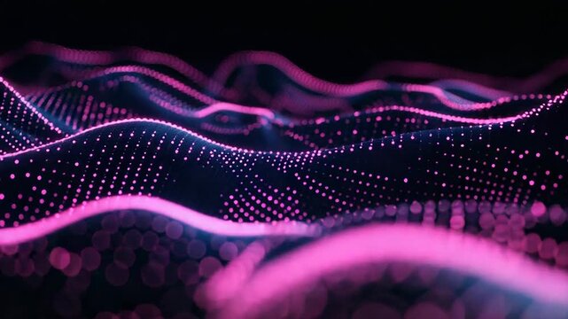 Abstract digital waving particles creating a data soundwave