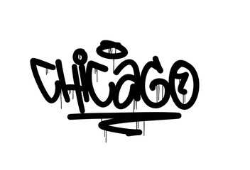 textured sprayed graffiti tagging letter CHICAGO city name isolated in black