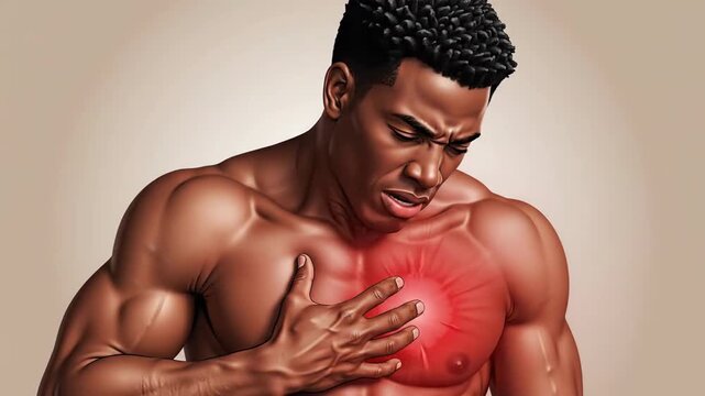 A Man's Struggle With Chest Pain in this Series Visual Depiction