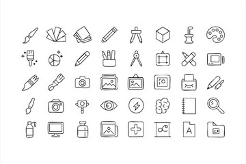 Design and Creative Tool Line Icons for Illustration Platforms, Graphic Editing and Digital Art UI