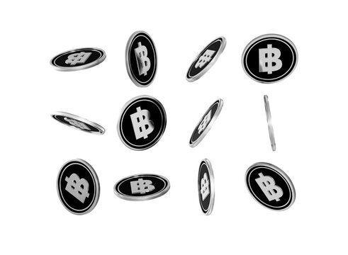 Dynamic display of shimmering silver Thai Baht coins on a dark background.
