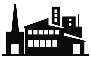 Fototapeta premium Factory building silhouette vector, factory icon black symbol 