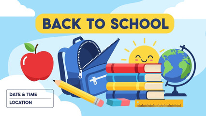 Vibrant illustration depicting school essentials for a fresh start to academic adventures and educational growth