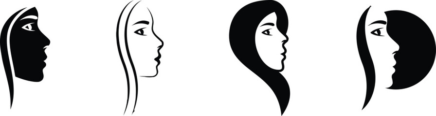 female, headshot, white, profiles, line, view, styles, silhouette, minimalist, artistic, representation, black, diverse,  side, head, simple, diversity, outline, identity, face, profile, woman, abstra