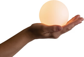 Hand holding a glowing orb of light against a dark background